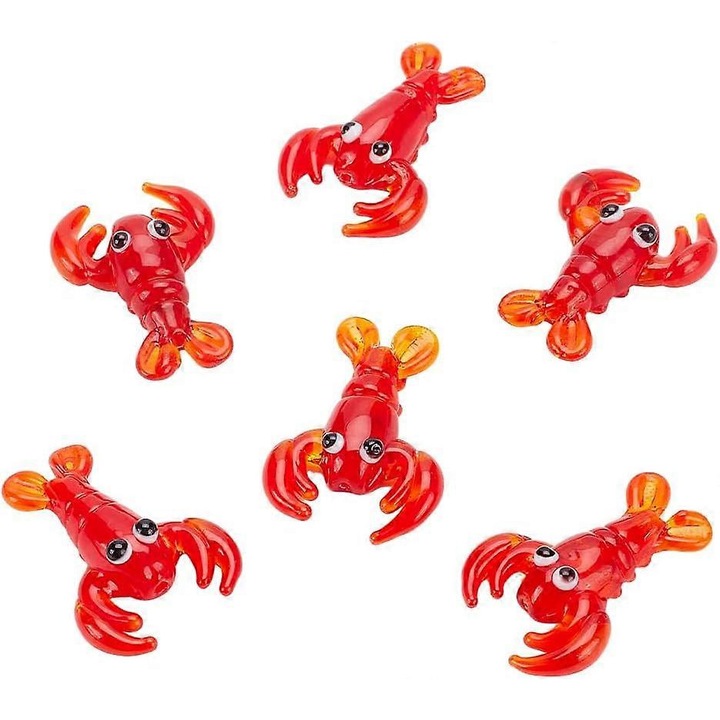 Set 6 margele de raci din sticla, Rosu, 2x3cm