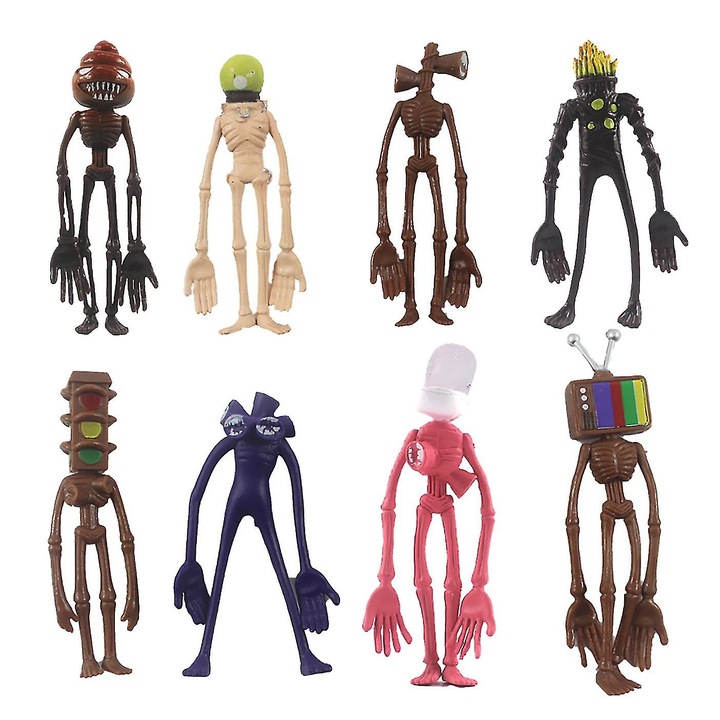 Set 8 figurine Siren Head din PVC, 10 cm, cadou pentru copii, decoratiuni, jucarii de actiune