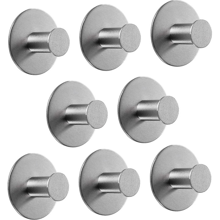 Set 8 suporturi din inox cu banda adeziva si 1 prosop, montare pe perete, pentru birou, bucatarie, living, baie