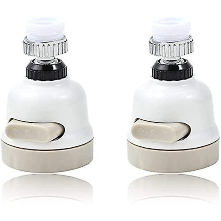 Комплект от 2 подвижни глави за кран, аератор за пестене на вода, въртене на 360 градуса, бял цвят, размер 5.3x8.5см