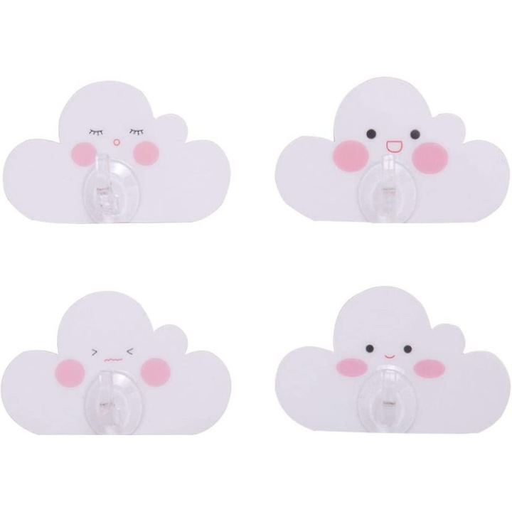 Set de 4 carlige autoadezive, rezistente la apa, alb