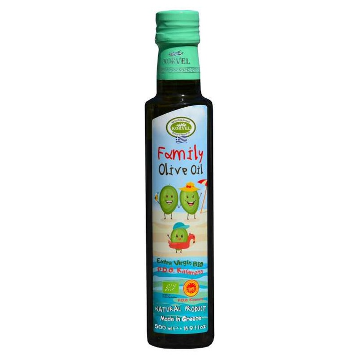 Ulei de masline extravirgin BIO Family DOP Kalamata, KORVEL, sticla Dorica, 500 ml