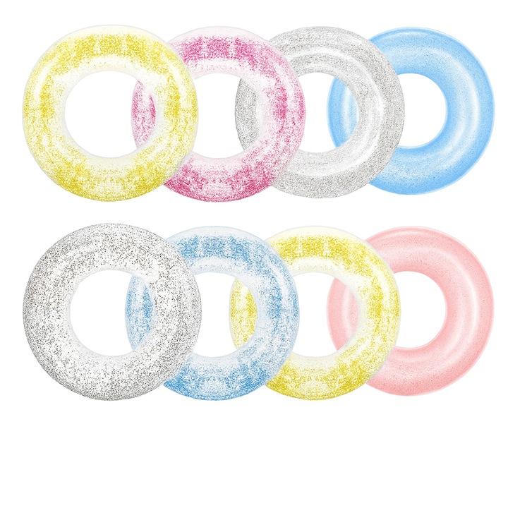 Colaci Inot pentru Copii cu Sclipici – Inel Gonflabil Piscina/Plaja, 6 Culori, 80 cm, Brivoo®