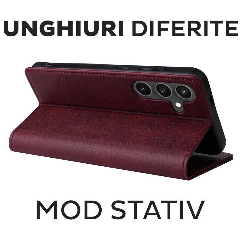 Husa pentru Samsung Galaxy A25 Daden® Flip Leather Deluxe, Antisoc, Inchidere magnetica, Buzunar card, Calitate Premium, Visiniu