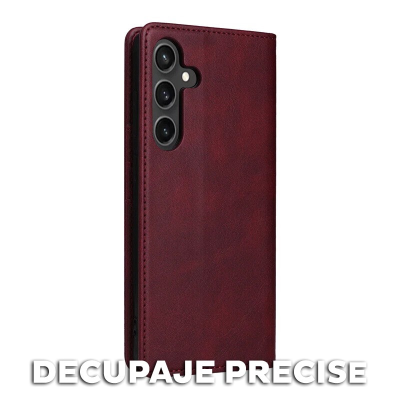 Husa pentru Samsung Galaxy A25 Daden® Flip Leather Deluxe, Antisoc, Inchidere magnetica, Buzunar card, Calitate Premium, Visiniu