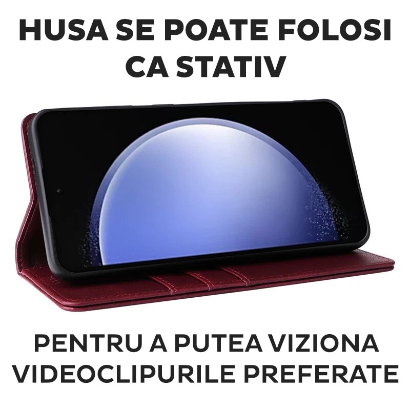 Husa pentru Samsung Galaxy A25 Daden® Flip Leather Deluxe, Antisoc, Inchidere magnetica, Buzunar card, Calitate Premium, Visiniu