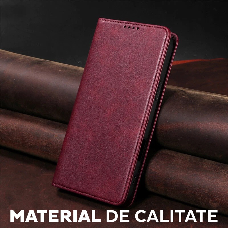 Husa pentru Samsung Galaxy A25 Daden® Flip Leather Deluxe, Antisoc, Inchidere magnetica, Buzunar card, Calitate Premium, Visiniu