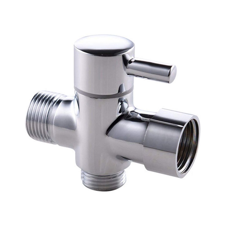T-csatlakozó 3 utas elzárócsappal, 7x7x4cm, ezüst, 1 db-os készlet.