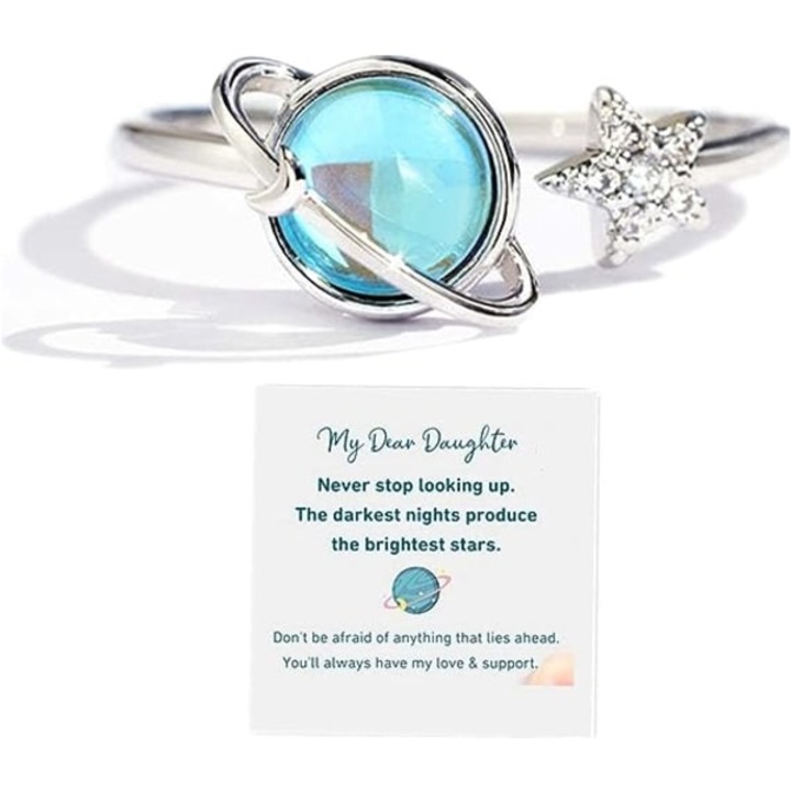 Inel ajustabil pentru fetite, cu zirconiu albastru, bijuterie cadou, set mesaj inclus