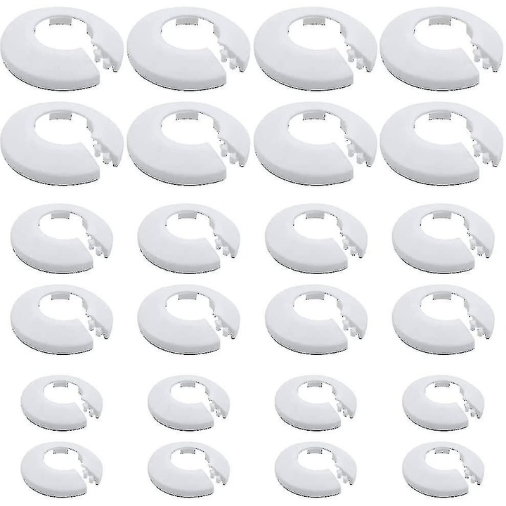 Set 24 bucati protectii teava plastic alb, dimensiuni 16x20x25mm