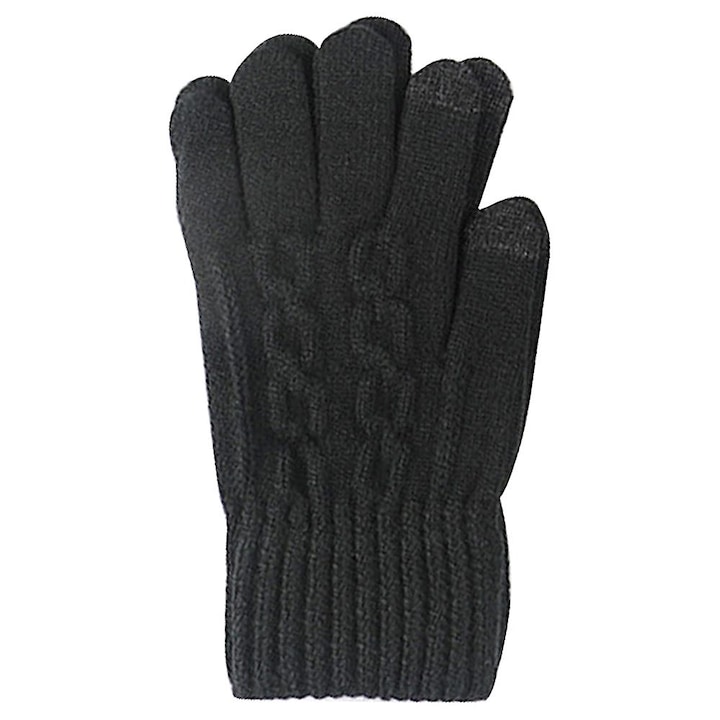 Manusi de iarna pentru barbati Manusi termice tricotate cu touchscreen pentru barbati Negru negru