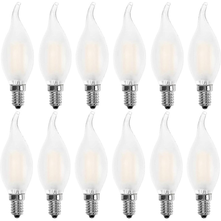 Bec LED E14, 4W (echivalent 40W), 400lm, alb cald, set de 12 bucati