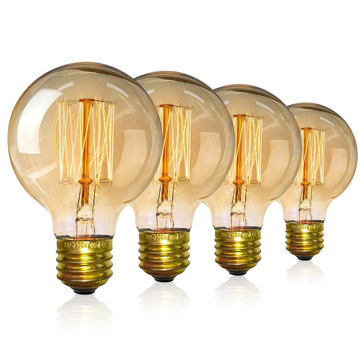 Bec Led Edison Bec retro Edison E27 40W 220V 12x8cm, lumina calda 2300K, set de 4 ...