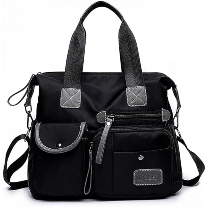 Női fekete tote táska, méretek 33x13x30cm, nagy kapacitású, több zsebbel és cipzárral