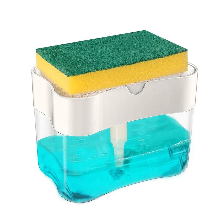 Dispenser manual pentru detergent vase, 300ml, transparent 14x9x10cm