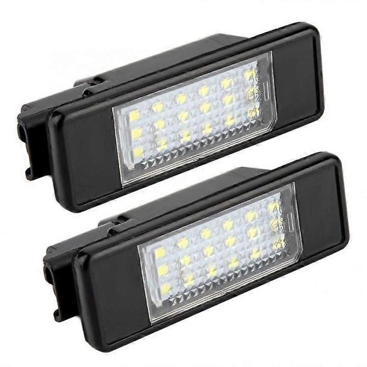 Set 2 lumini LED pentru placuta de inmatriculare, 18 LED-uri, 78x21mm, pentru Peugeot si Citroen