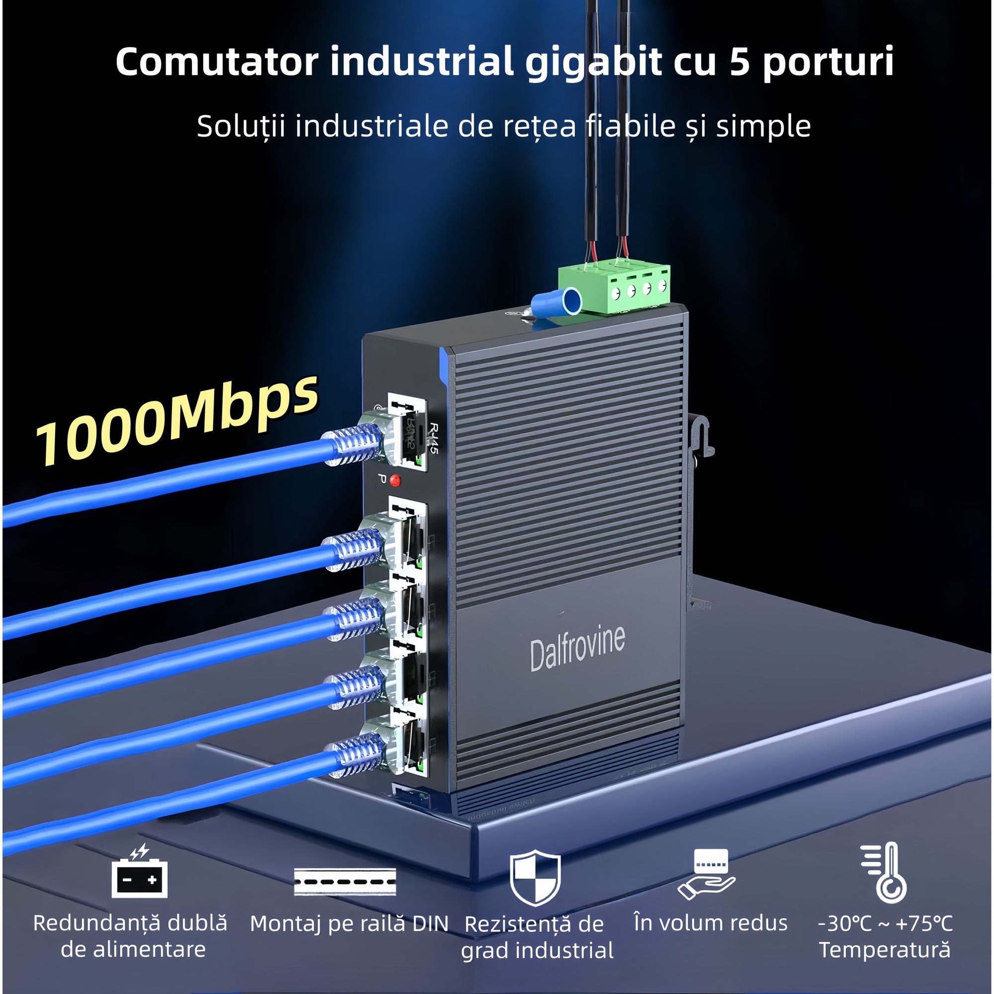 Switch Industrial Ethernet Dalfrovine® 5 Porturi, Gigabit ...