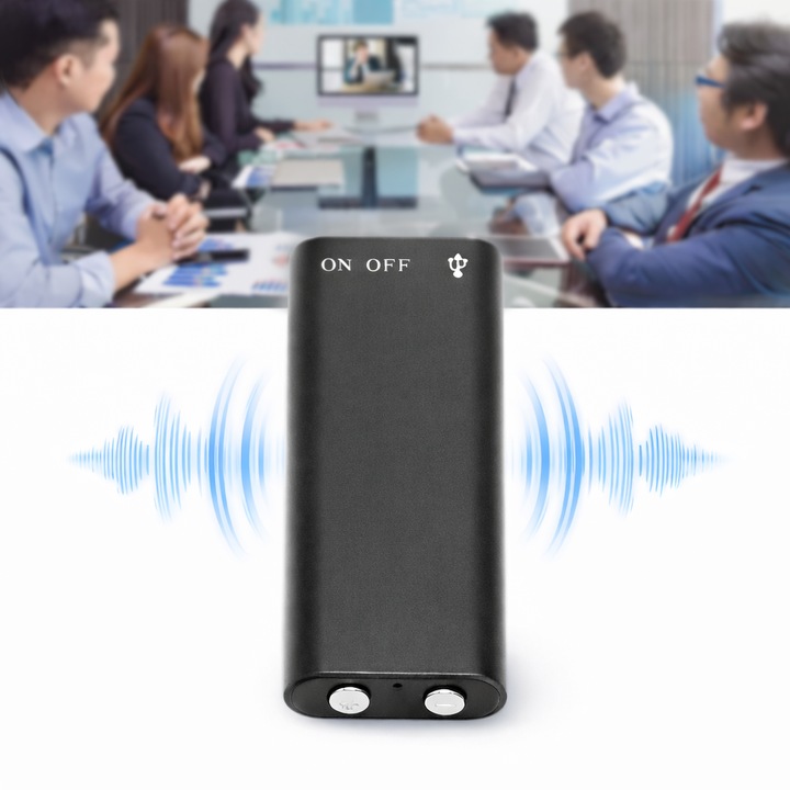 Mini Reportofon Spion, Memorie Interna 16 GB, 192 Ore Inregistrare, MP3 Player, Eliminare Sunete Fundal, Recunoastere Automata A Vocii, Casti Incluse In Pachet, USB, X2, Negru，BIGLISTENING®