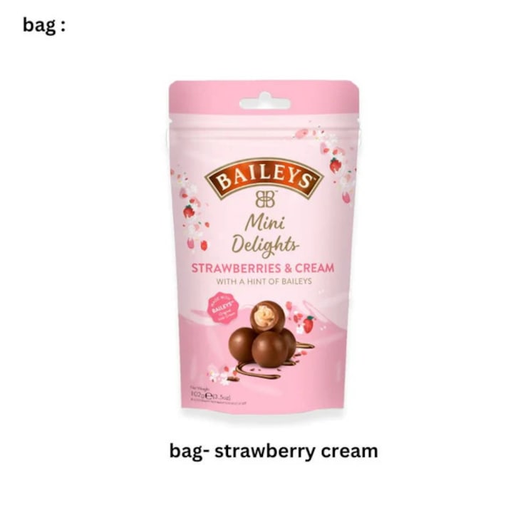 Baileys Mini Delights Strawberry Cream likőrös trüffelkrémmel töltött csokoládé golyók 102 g
