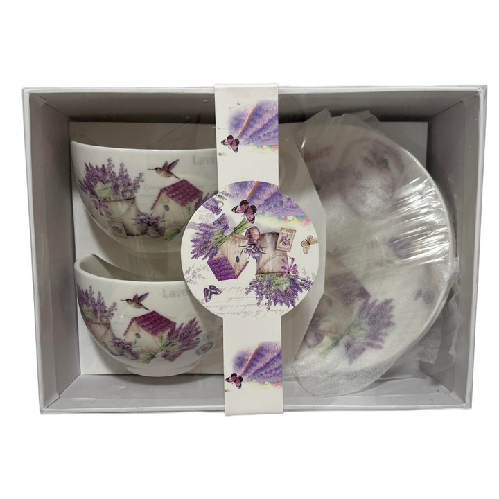 Teás bögre levendulás+ház 2 db-os