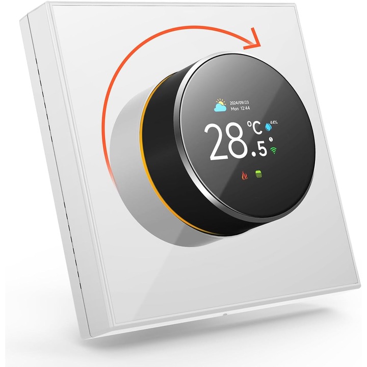 Termostat Inteligent pentru Incalzire Electrica prin Pardoseala – WiFi, Control Vocal, Afisaj TFT, Compatibil Tuya/Smart Life, Alexa si Google Assistant, 16A, 95–240V, Alb