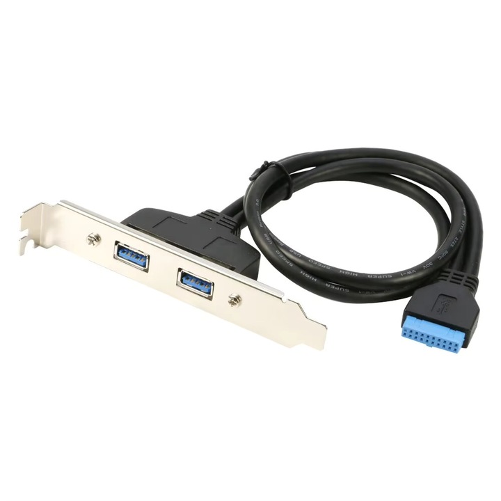 Cablu adaptor USB 3.0, T.F.SKYWINDINTL, 2 porturi externe, 50cm, cu suport pentru panou posterior