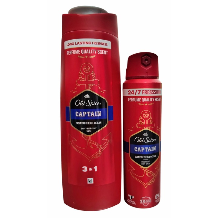 Gel de dus Old Spice, Captain, 400 ml + Deodorant pentru barbati, Old Spice, Captain, 150 ml
