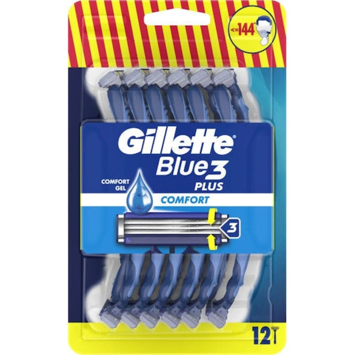 GILLETTE Blue3 Plus Comfort eldobható borotva 3 pengével és síkosítócsíkkal, 12 darabos