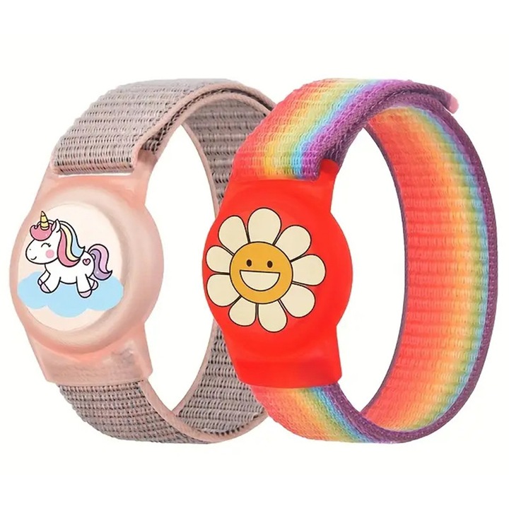 Husa si curea pentru copii, Compatibila cu Apple pentru AirTag, Silicon, Roz & Rosu