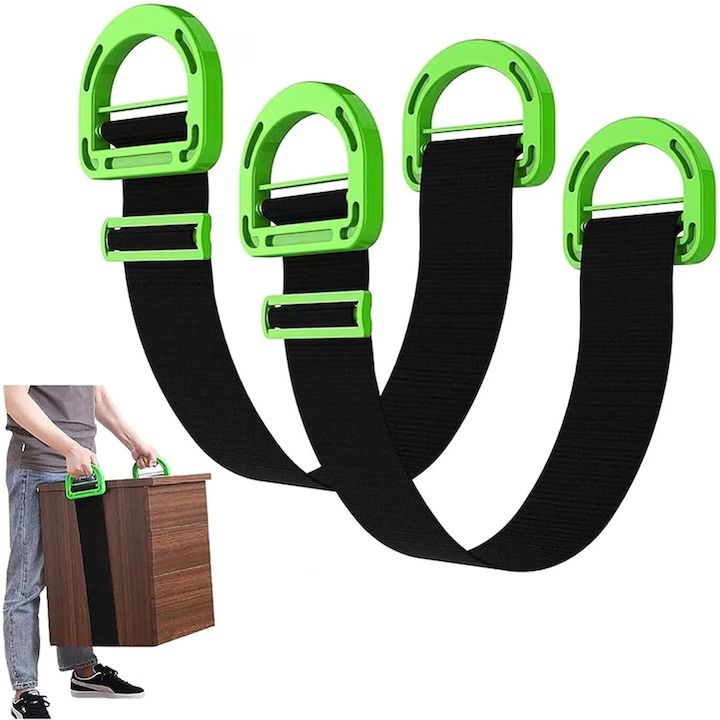 Set 2 banda de ridicat ajustabila pentru mutat, dispozitive de ridicare mobila, suporta pana la 600 lbs, ergonomic, Instrument profesional pentru transportul fara efort al mobilei