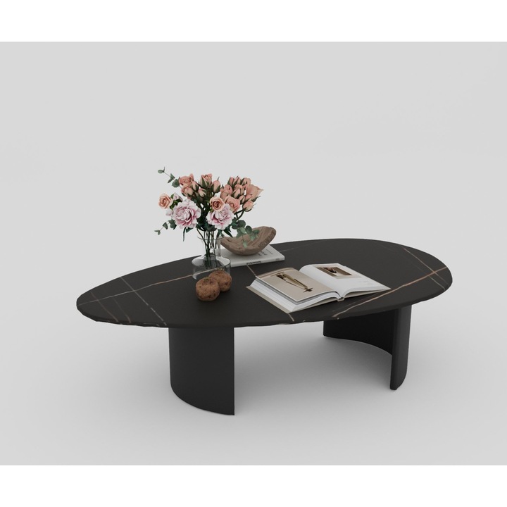 Masa Cafea White Label Vega, Negru, ceramică, metal, 140x70x40 cm