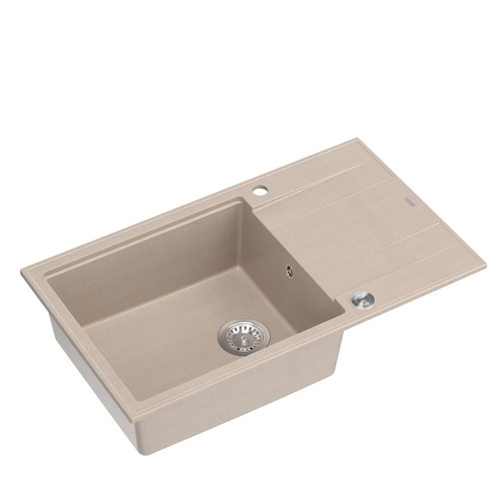 Chiuveta Quadron Evan 136XL cu 1 cuva 86x50x21cm bej cu sifon otel