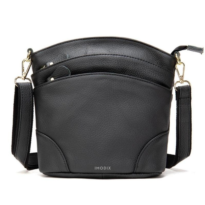 Geanta Dama Din Piele Naturala, IMODIX®, Casual, Compartimente Multiple, Dimensiuni 21 x 19.5 x 9.5 cm, Model 8363, Negru