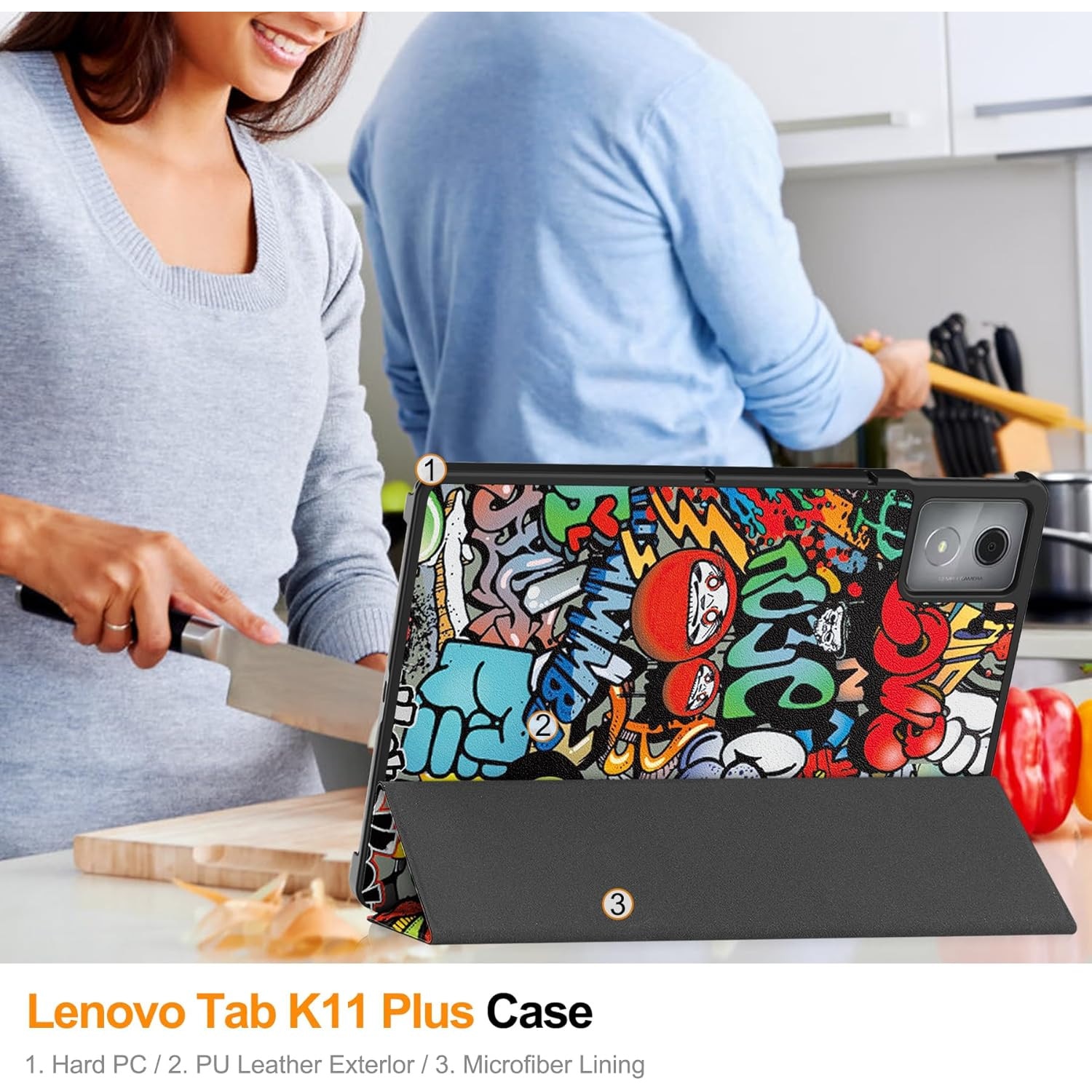 Husa tableta pentru, Lenovo Tab K11 Plus 11.45 inch 2024, TB-352FU/TB-352XU, auto functie sleep/wake tip stand, Graffiti