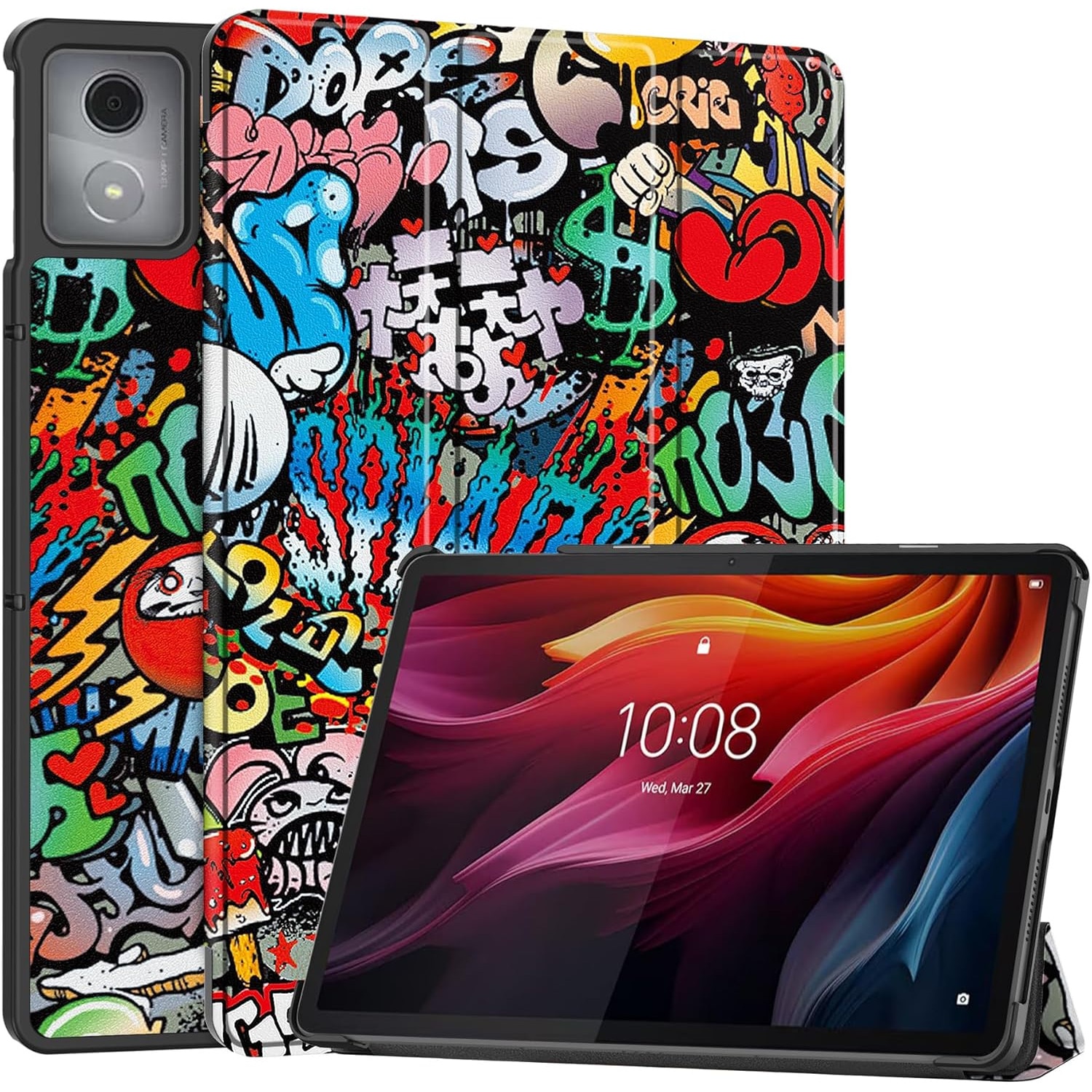 Husa tableta pentru, Lenovo Tab K11 Plus 11.45 inch 2024, TB-352FU/TB-352XU, auto functie sleep/wake tip stand, Graffiti