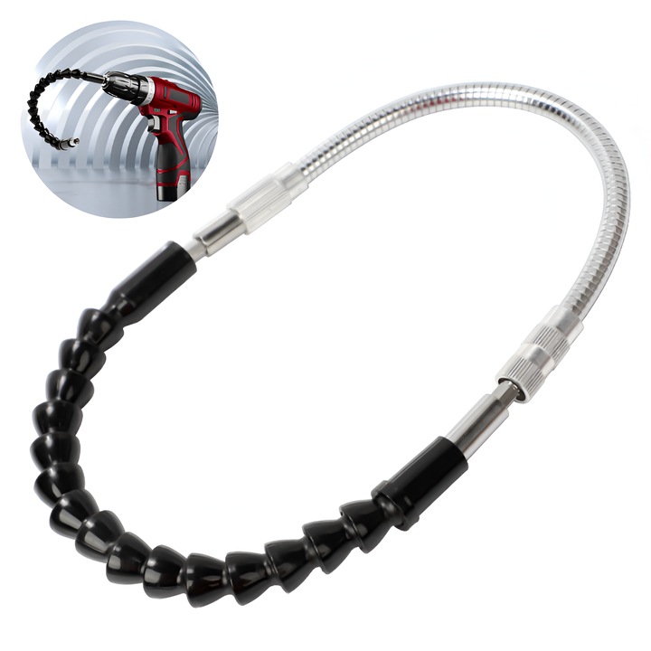 Универсален адаптер за бормашина с гъвкав вал, удължение 295 мм, съвместимо с ръчна електрическа отвертка, удължение за бормашина 1/4 шестостенни свредла, достъп до тесни ъгли, мебели, електрически уреди, здрав метал, сребрист