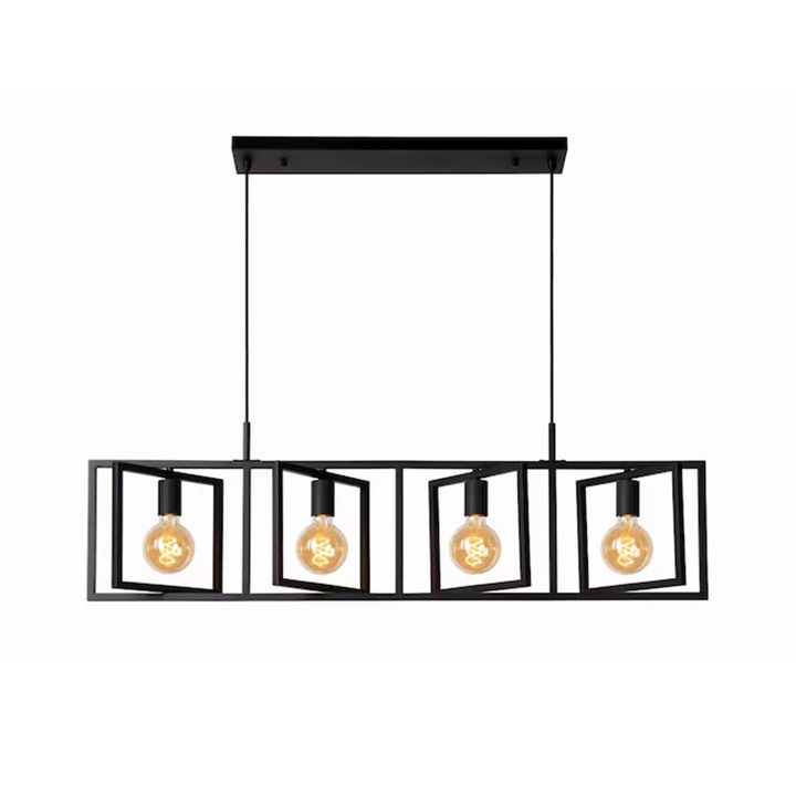 Lustra LED suspendata pentru interior NEXTLY, 4 surse de iluminare - soclu E27, IP20, design modern, metal, 112x26x150cm, inaltime maxima 150cm, negru