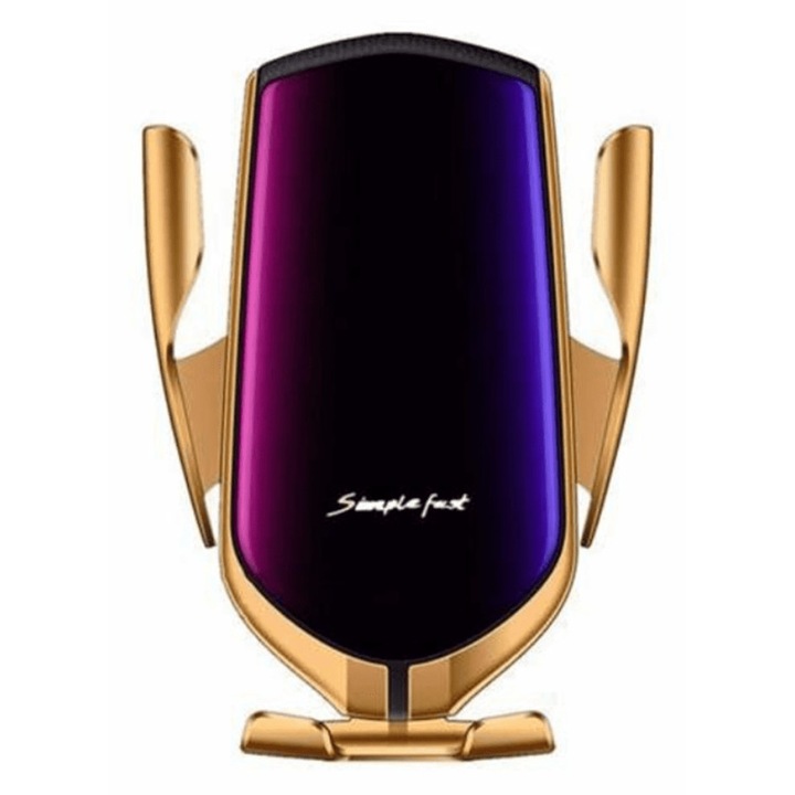 Autós Qi vezeték nélküli töltő és telefontartó - Simple Fast R1 - Arany