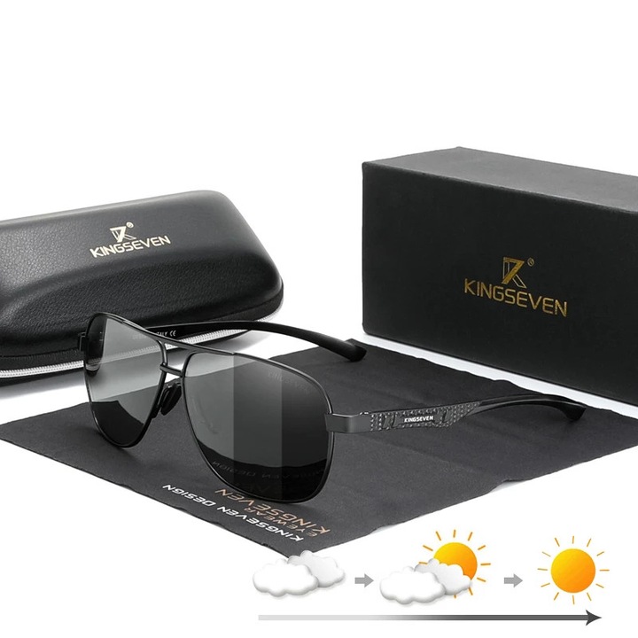 Комплект мъжки слънчеви очила, KINGSEVEN, UV400, Алуминий/Поликарбонат, Поляризирани лещи, Един размер