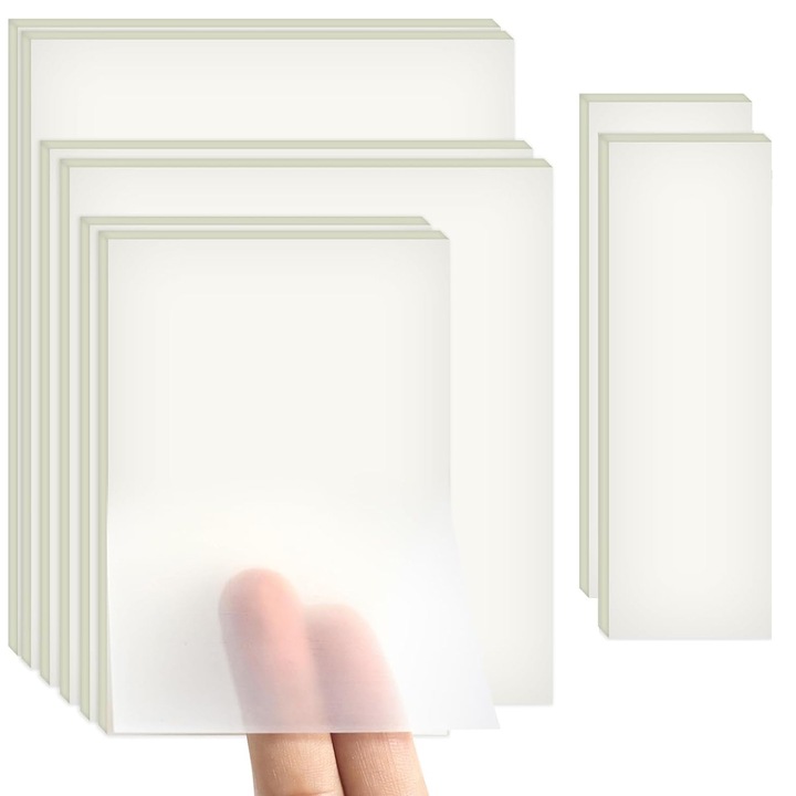 Set 8 note adezive, Axroad Mall, 50/carte, Transparent, Impermeabil, Adeziv puternic, Usor de lipit si rupt, Portabil, Pentru clasificarea, marcarea documentelor, Pentru acasa, birou sau scoala, 7.5*7.5/7*9.5/7.5*5/7.5*2.5cm, PET