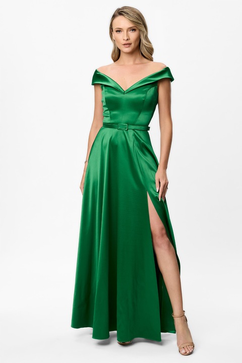 BAROCCA, Rochie cu decolteu pe umeri si slit lateral adanc, Verde