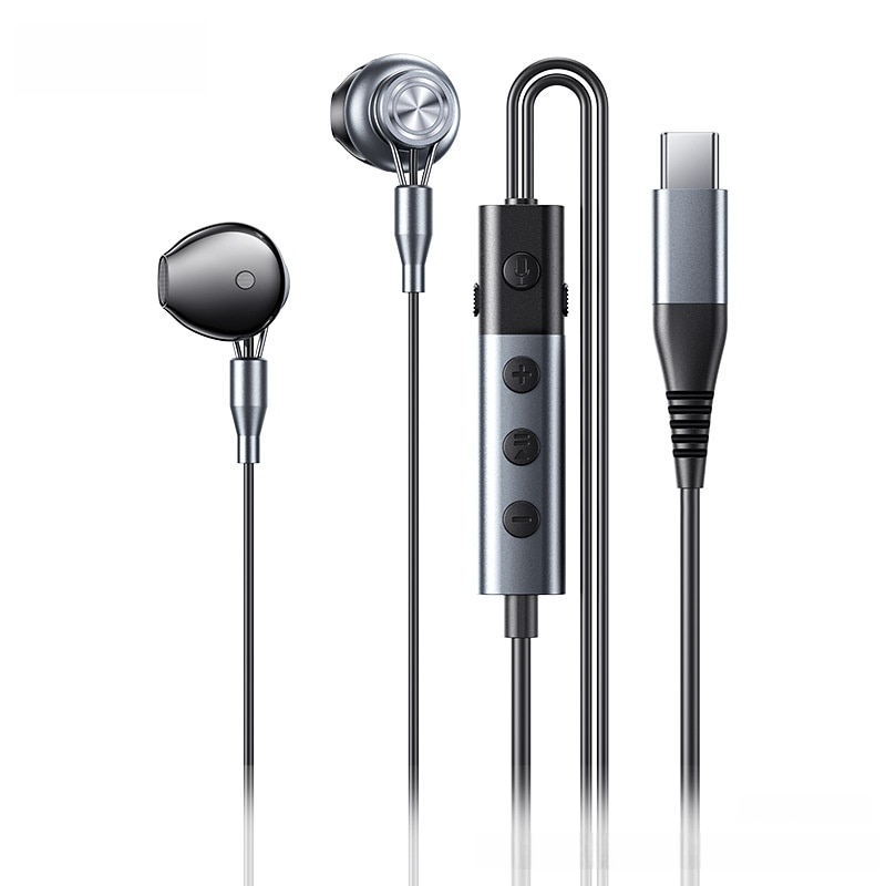 Casti cu fir, tip C, calitate audio HIFI, placa de sunet incorporata, microfon incorporat, potrivite pentru inregistrare live/melodii/jocuri K, confortabile de purtat, negre
