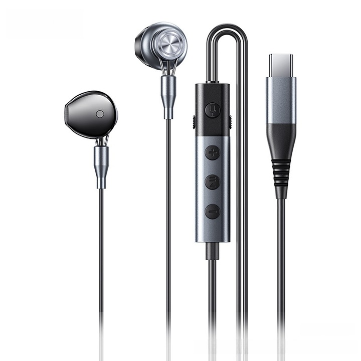 Casti cu fir, tip C, calitate audio HIFI, placa de sunet incorporata, microfon incorporat, potrivite pentru inregistrare live/melodii/jocuri K, confortabile de purtat, negre