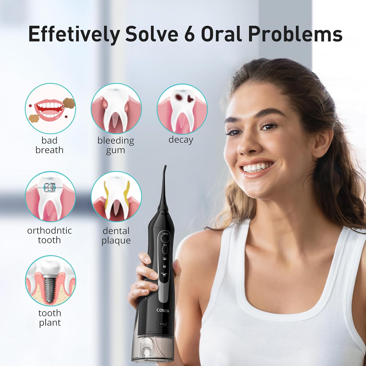 Fara Jet Irigator oral electric fara fir COSLUS, rezervor 300 ml, 5 capete ...
