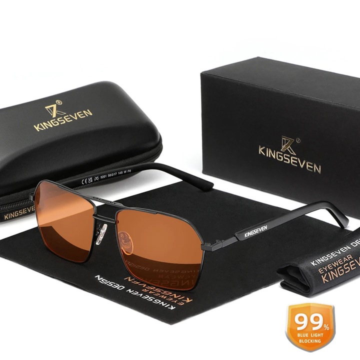 Ochelari de vedere Kingseven, Original, Barbati, Femei, Dreptunghiular, Inalta calitate, Moda, Lentile optice, Protectie calculator，Modern, Negru 99%