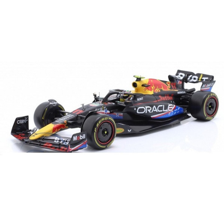 Macheta Formula 1 Oracle Red Bull Racing RB19 2023 Sergio Perez #11 cu vitrina plexiglass UNITED STATES Grand Prix - 1/24 Bburago