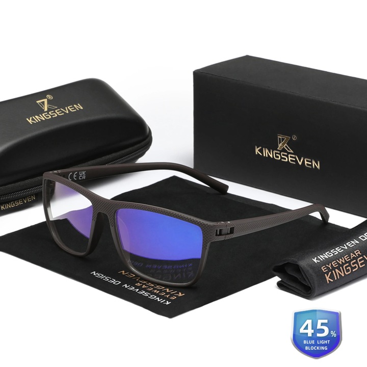 Ochelari de vedere Kingseven, Ochelari anti-lumina albastra, Barbati, Femei, Lentile optice, Clasice, Casual, Dreptunghiular, Moda, Maro 45%