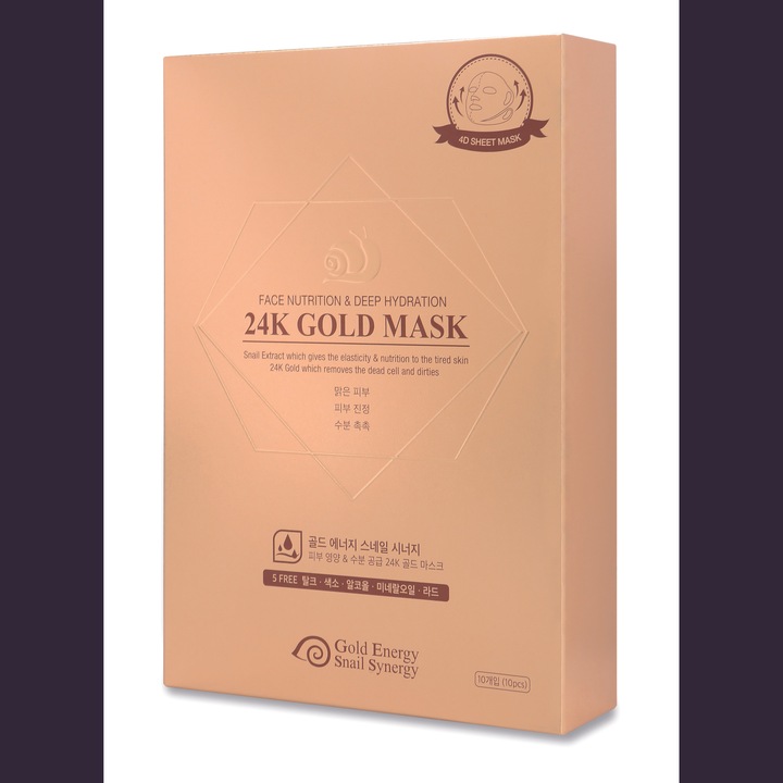 Masca de fata GOLD Energy SNAIL Synergy cu Aur 24K, Hidratare profunda, 33 ml, 1 cutie (contine 10 masti)
