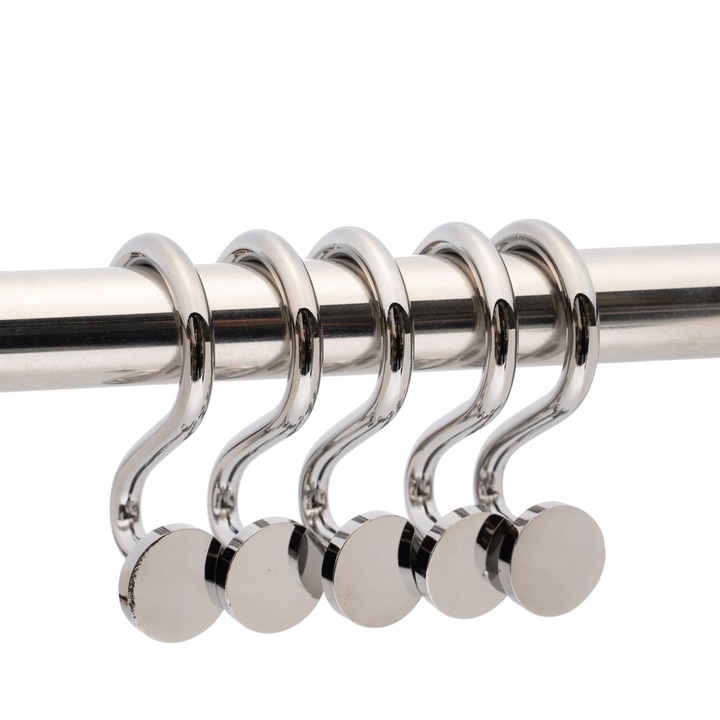 Set de 5 carlige metalice pentru dus, inox, rezistent, argintiu