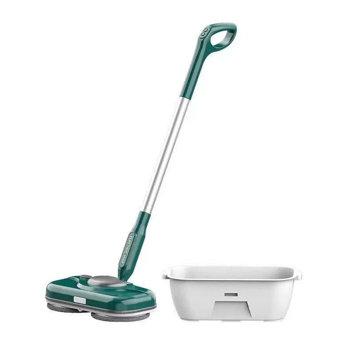 Електрически моп, 2 скорости, резервоар за вода с голям капацитет 750 мл, LED фар, регулиране на 90°, с кофа за почистване, дълъг живот на батерията, подходящ за различни видове подови настилки, 33x24x110 см, зелен
